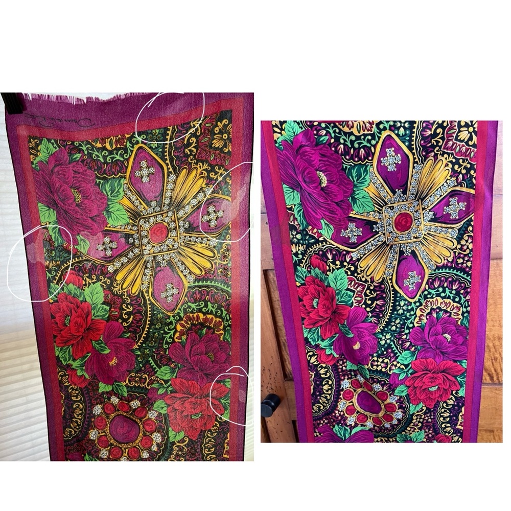 🌺Vibrant Sheer Silk Pink Floral Scarf by Oscar de la Renta | 51”x10.5” - Picture 9 of 17